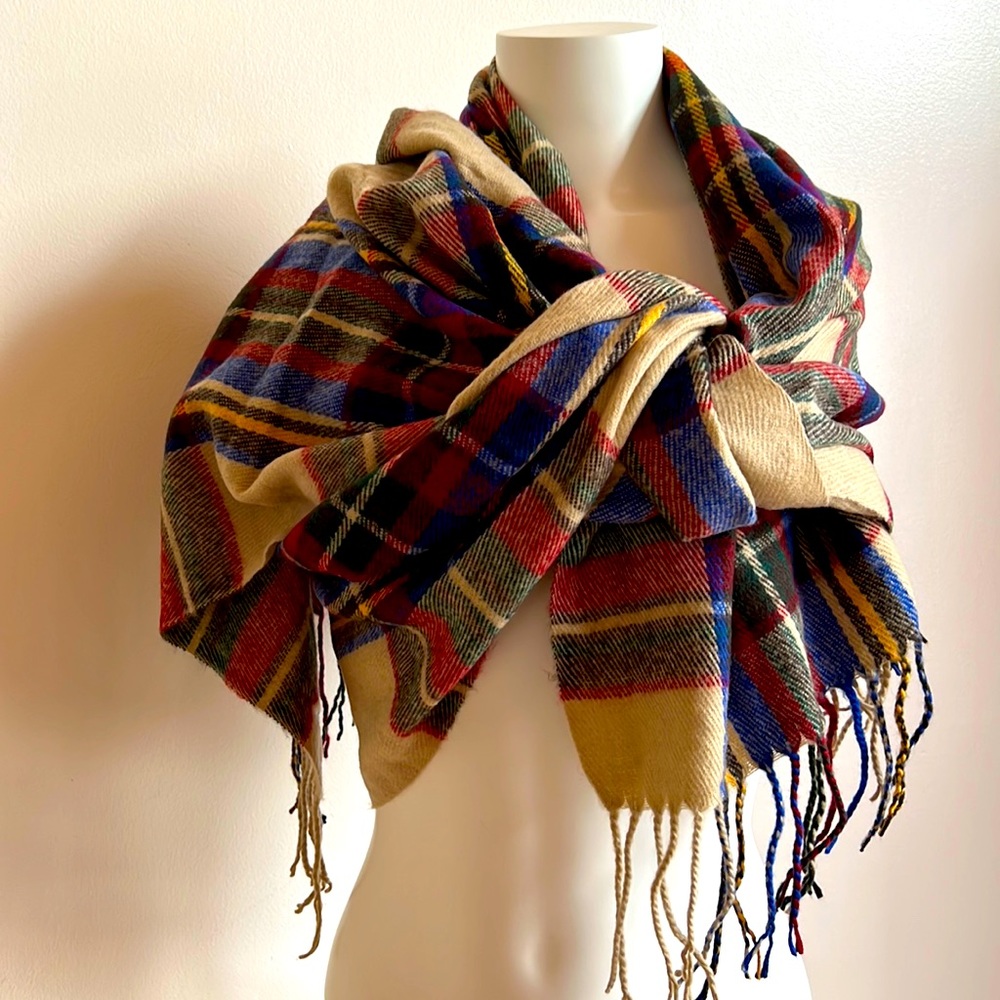 All jazzed up Plaid extra large scarf wrap with fringe tartan